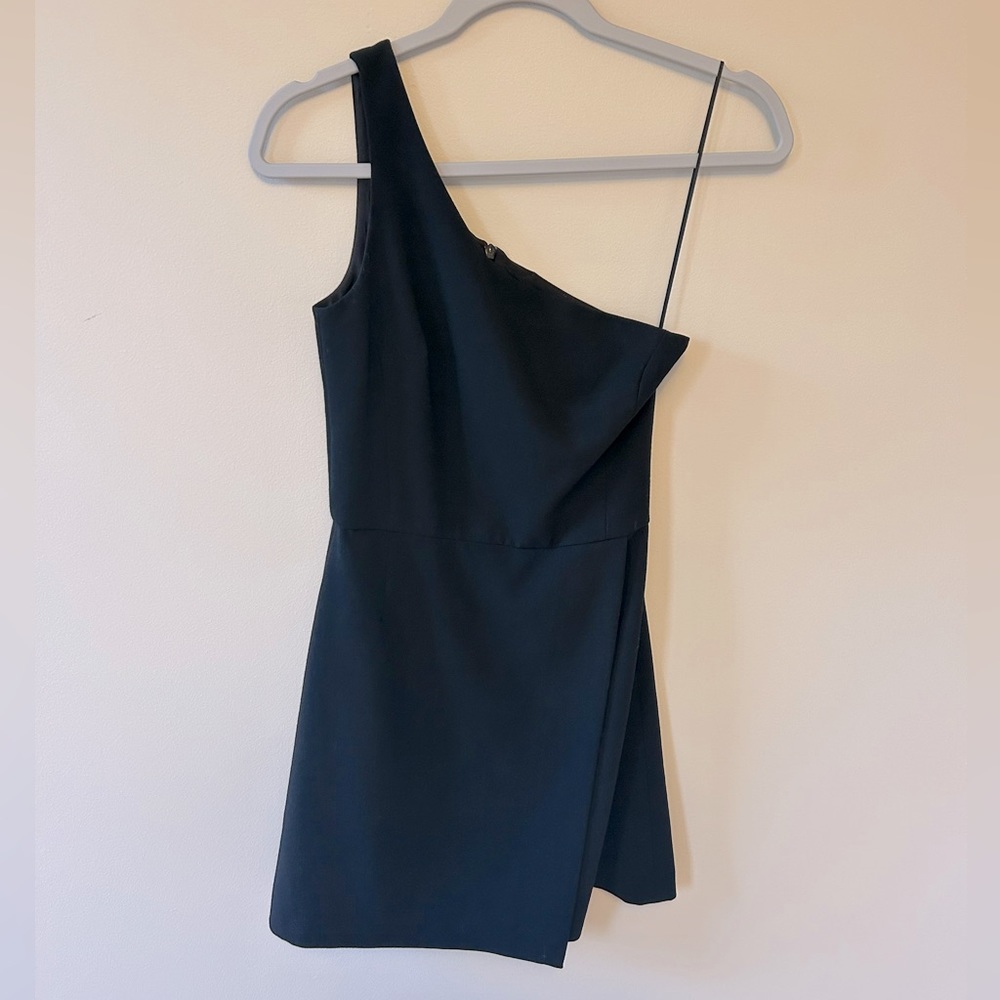 French Connection Whisper One Shoulder Envelope Dress in Black 0